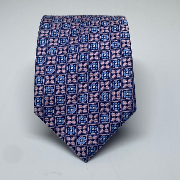 Jos. A. Bank Silk Tie - Pink and Blue Geometric - Picture 5 of 5